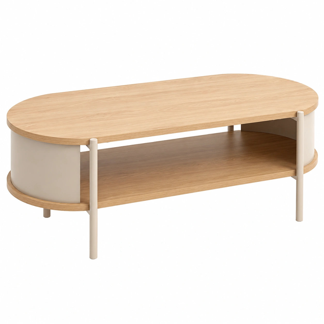 Couchtisch – 54 cm, rechteckige Form, aus MDF und Eichenholz, Kaschmirgrau und Hellbraun