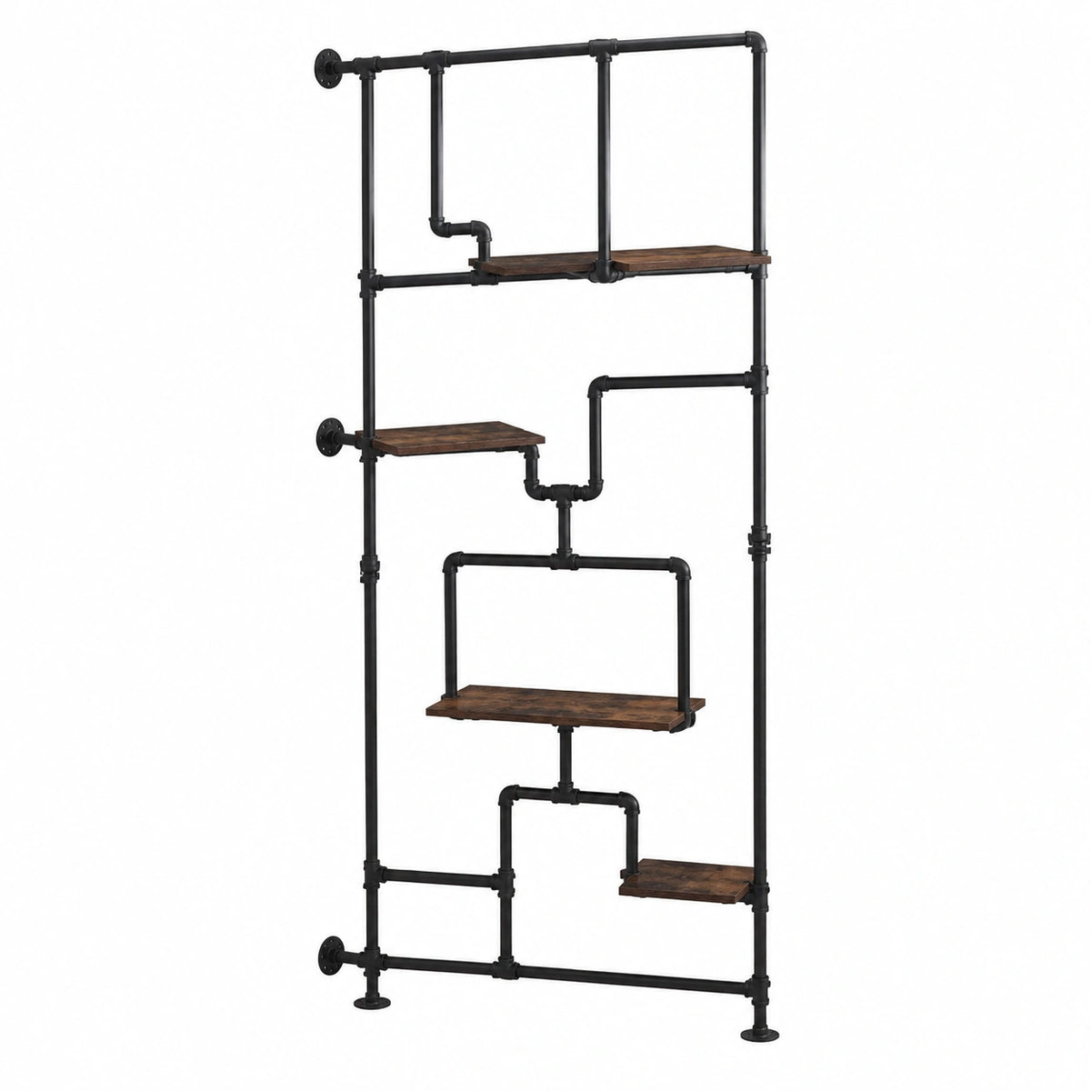 Raumteiler – 203 × 100 × 20 cm, Industriestil, mit Ablagen, aus Metall, Braun