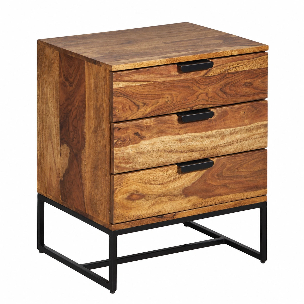 Nachttisch – 50 × 40 × 65 cm, Industriestil, mit Schubladen, aus Massivholz