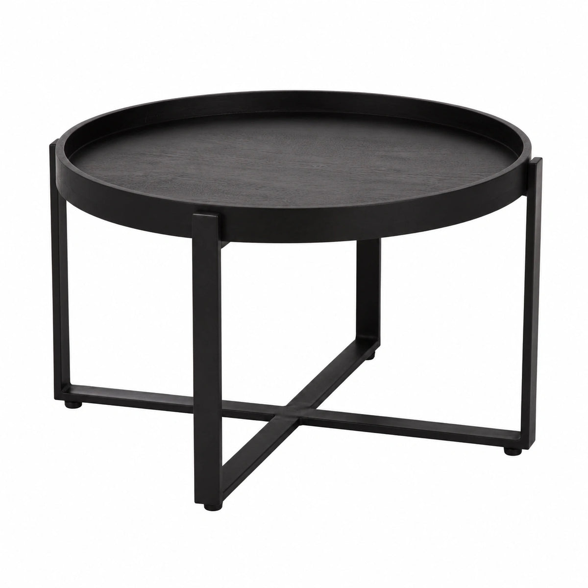 Couchtisch – 60 × 60 × 35 cm, runde Form, aus Massivholz, Schwarz