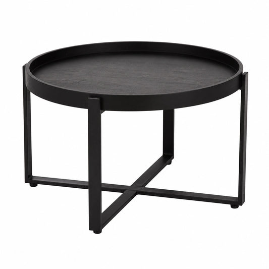 Couchtisch – 60 × 60 × 35 cm, runde Form, aus Massivholz, Schwarz