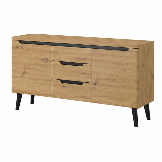 Wohnwand – 4-teilig, skandinavischer Stil, aus Eichenholz, Schwarz, für Wohnzimmer