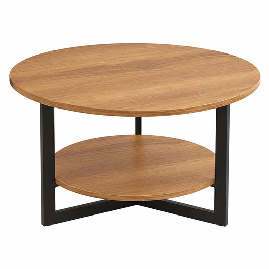 Couchtisch – Ø 70 cm, runde Form, mit Stauraum, mit Ablagen, aus Massivholz und Eichenholz, für Wohnzimmer