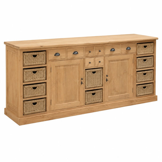Sideboard – 210 cm, Landhausstil, aus Teakholz, Naturfarben, für Wohnzimmer