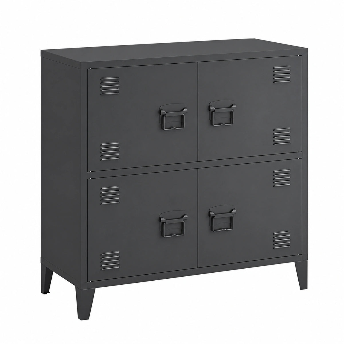 Büroschrank – 80 × 40 × 82 cm, Industriestil, mit mehreren Türen, mit Ablagen, aus Stahl, Schwarz