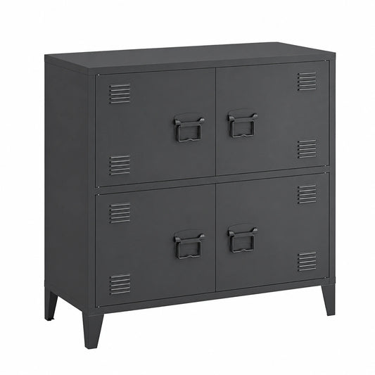 Büroschrank – 80 × 40 × 82 cm, Industriestil, mit mehreren Türen, mit Ablagen, aus Stahl, Schwarz