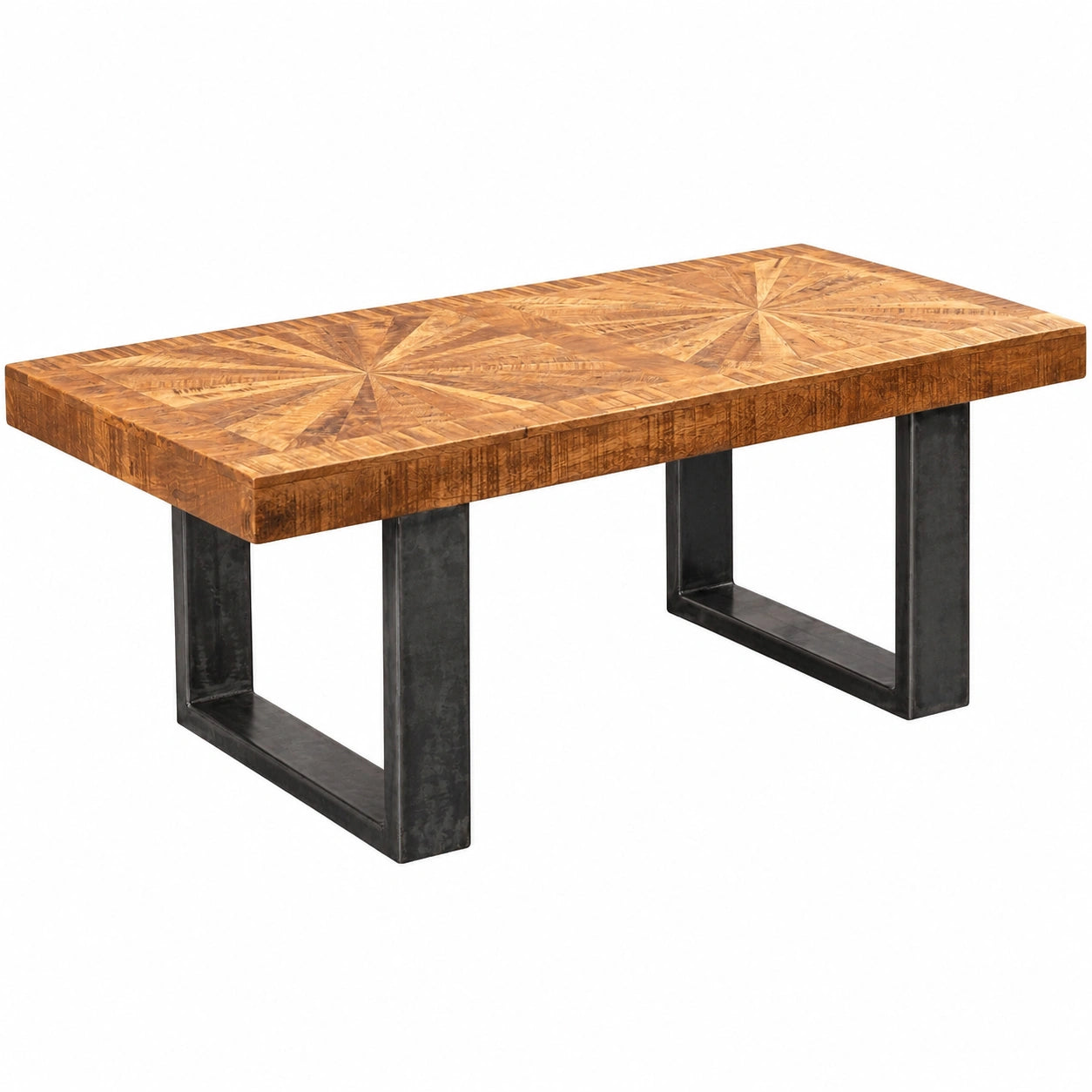 Couchtisch – 105 × 55 cm, Industriestil, rechteckige Form, aus Massivholz und Metall, Braun