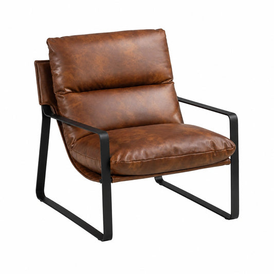 Loungesessel – moderner Stil, gepolstert, mit LED-Beleuchtung, mit Armlehnen, aus Leder, Braun, für Wohnzimmer und Schlafzimmer