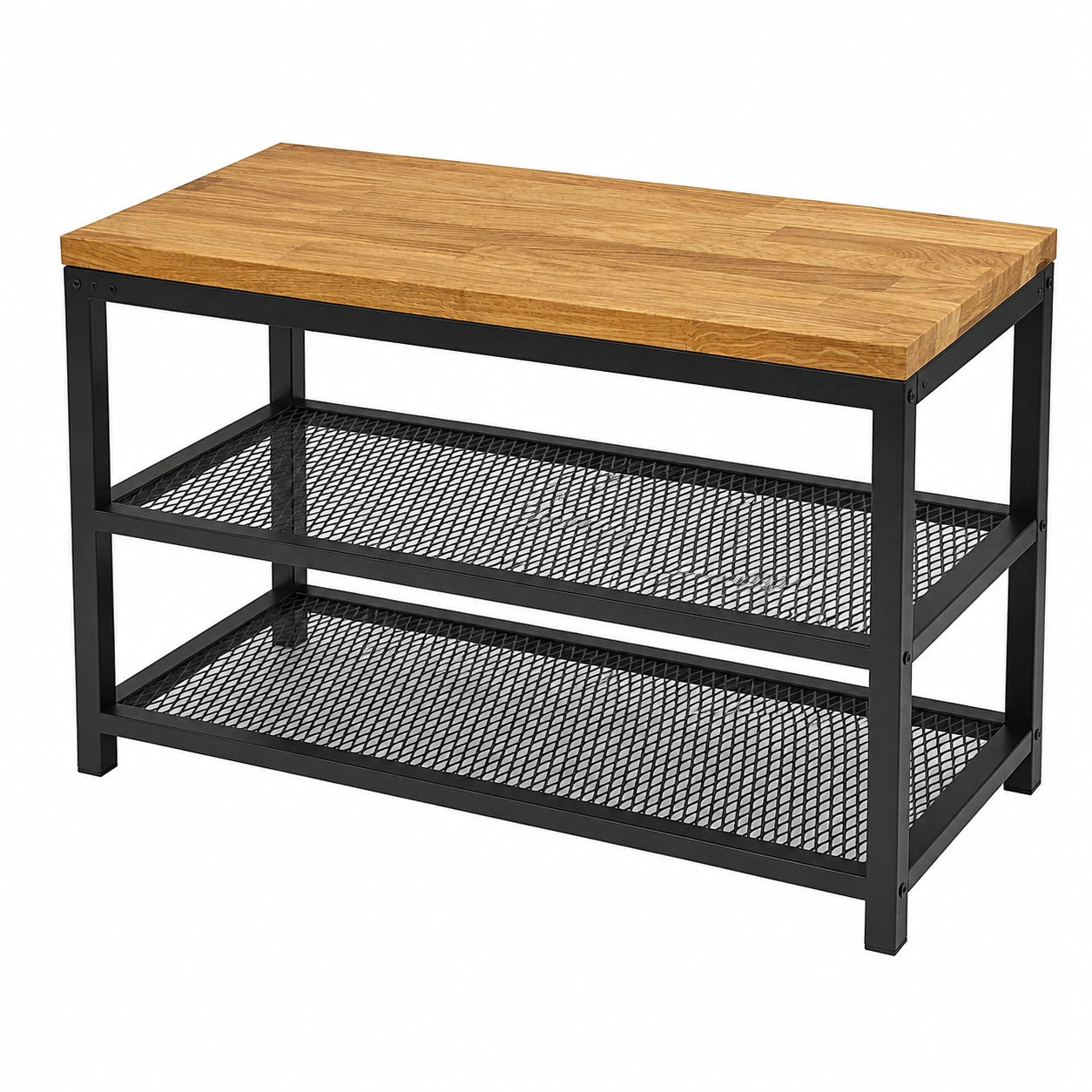 Schuhschrank – 60 cm, Industriestil, gepolstert, aus Eichenholz und Metall, Schwarz