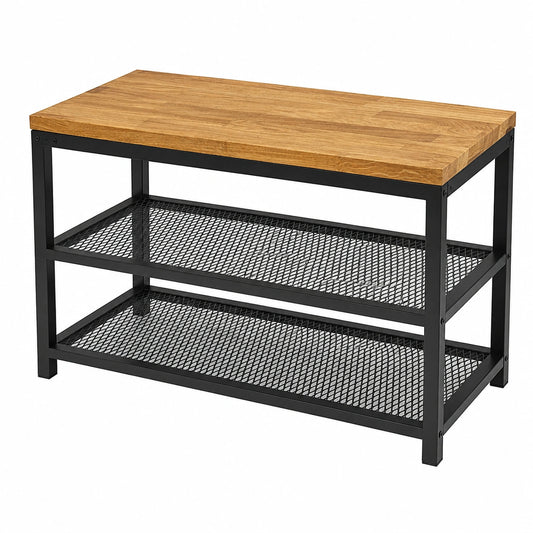 Schuhschrank – 60 cm, Industriestil, gepolstert, aus Eichenholz und Metall, Schwarz