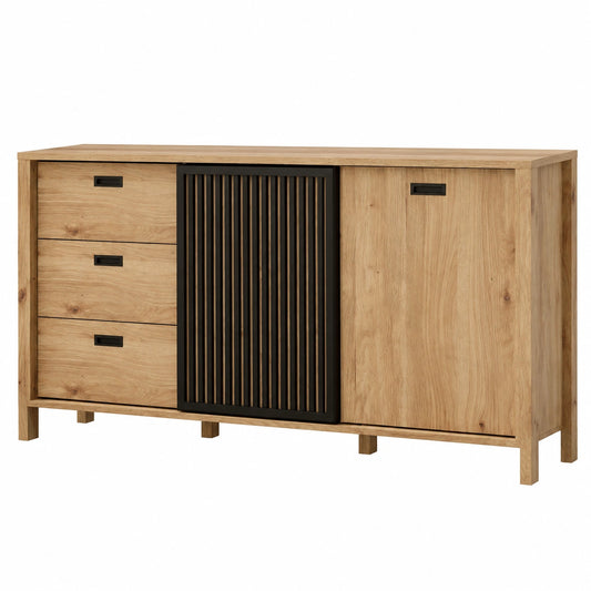 Sideboard – 174,8 cm, skandinavischer Stil, mit Schubladen, aus Holzwerkstoff, Schwarz