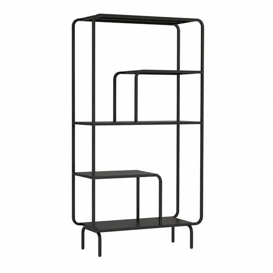 Regal – 145 × 76 × 33 cm, Industriestil, mit Ablagen, aus Metall, Schwarz
