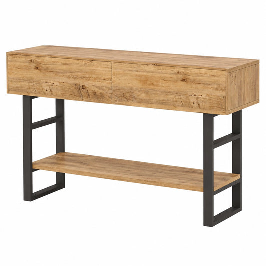 Konsolentisch – 139 × 43 × 76 cm, Industriestil, mit mehreren Türen, mit Ablagen, aus Eichenholz, Schwarz, für Wohnzimmer und Büro