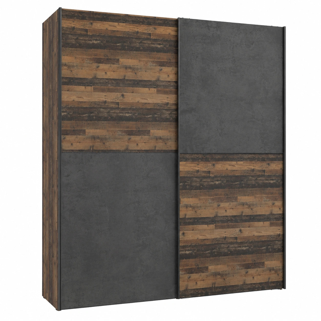 Schrank – 170 cm, Industriestil, mit mehreren Türen, aus Holzwerkstoff und Holz, Betonoptik und Dunkelgrau
