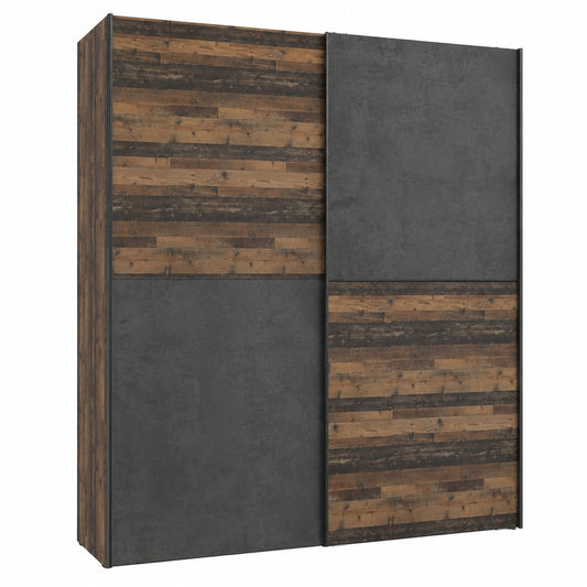 Schrank – 170 cm, Industriestil, mit mehreren Türen, aus Holzwerkstoff und Holz, Betonoptik und Dunkelgrau