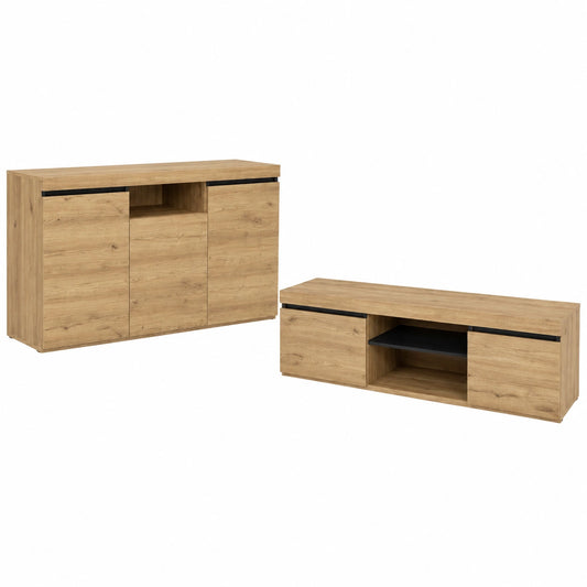 Schrank – 160 cm, aus Eichenholz, Schwarz, für Esszimmer und Wohnzimmer