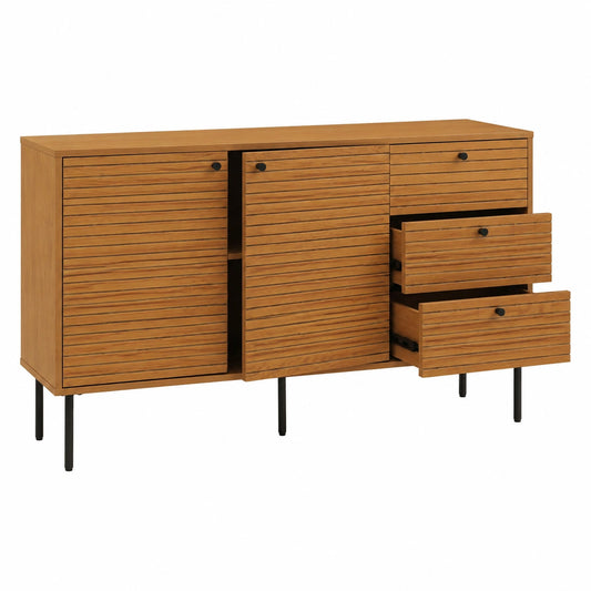 Kommode – 85 × 150 × 40 cm, skandinavischer Stil, mit Schubladen, mit mehreren Türen, aus Metall und Holz, Naturfarben