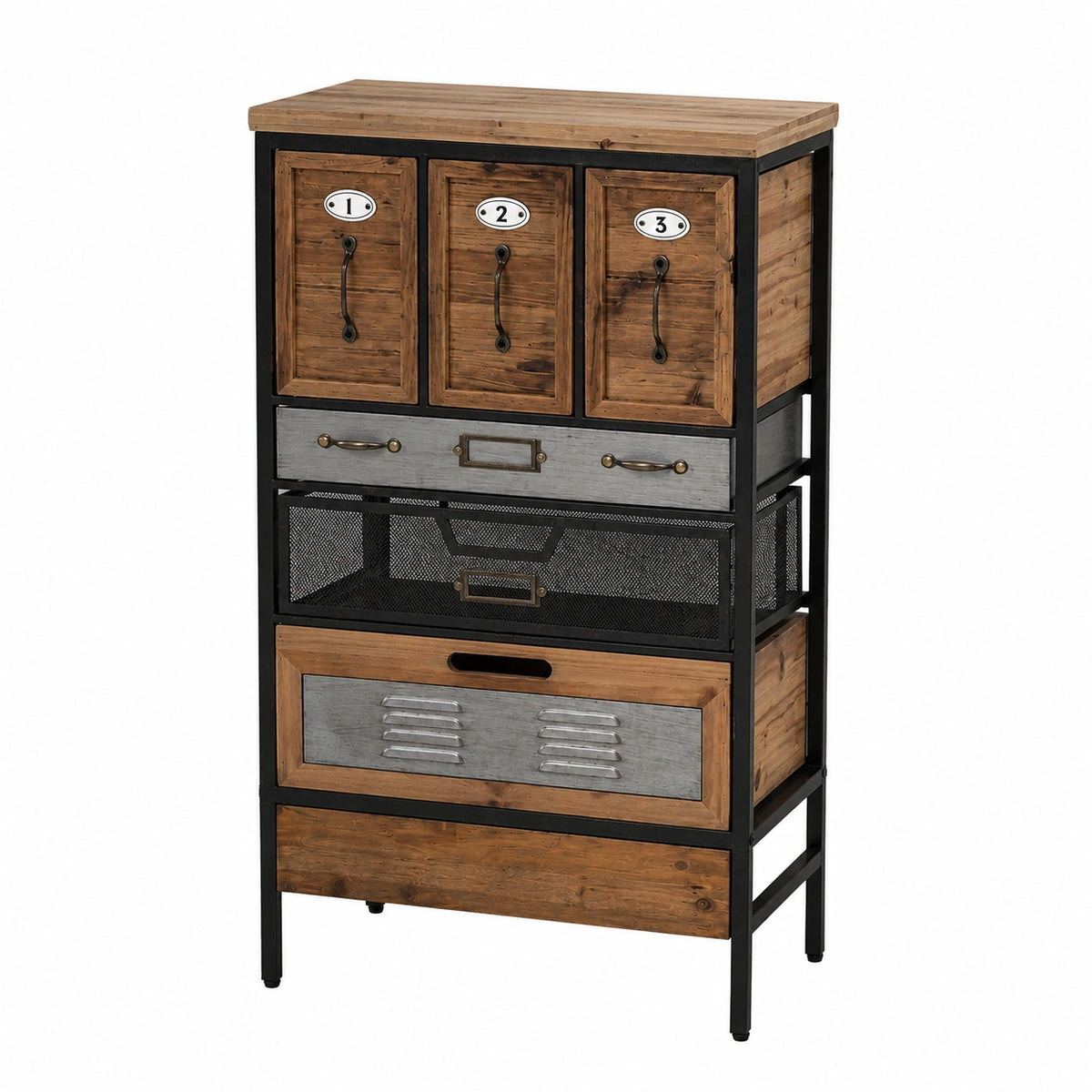 Kommode – 85 × 46 × 35 cm, Industriestil, mit Schubladen, aus Metall und Holz