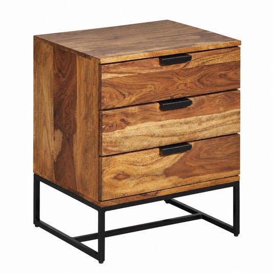 Nachttisch – 50 × 40 × 65 cm, Industriestil, mit Schubladen, aus Massivholz