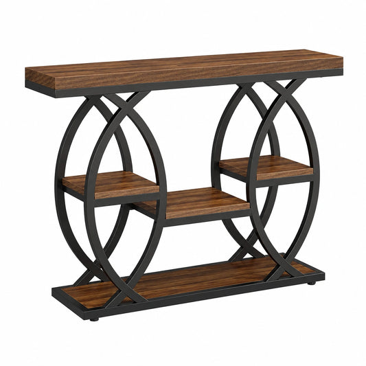 Konsolentisch – 100 × 30 cm, mit Ablagen, aus Metall und Holz, für Wohnzimmer